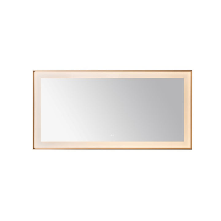 The Lexington 72 inch x 36 inch LED Lighted Slim Frame Mirror features a rectangular design with a slim, light wooden frame, displayed against a plain white background.