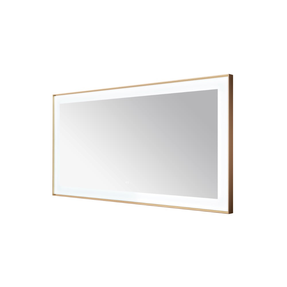 The Lexington 72 inch x 36 inch LED Lighted Slim Frame Mirror features a thin, gold-colored frame and a white backlit border, shown against a plain white background.