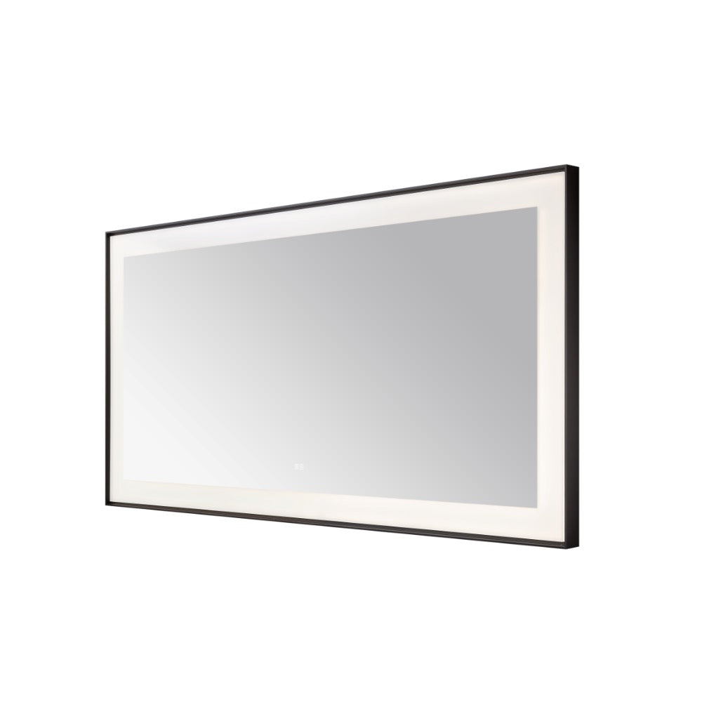 The Lexington 72 inch x 36 inch LED Lighted Slim Frame Mirror features a large rectangular design with a black frame and built-in LED lighting, displayed angled against a white background.