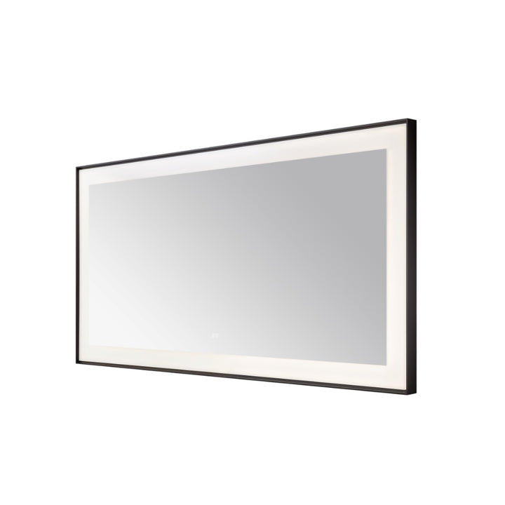 The Lexington 72 inch x 36 inch LED Lighted Slim Frame Mirror features a large rectangular design with a black frame and built-in LED lighting, displayed angled against a white background.