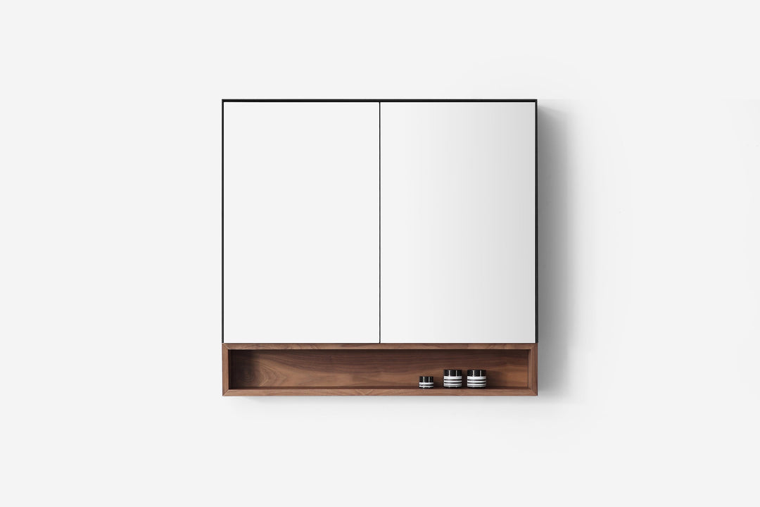 Bergen 36" Medicine Cabinet in Matte Black with Walnut Wood Shelf
