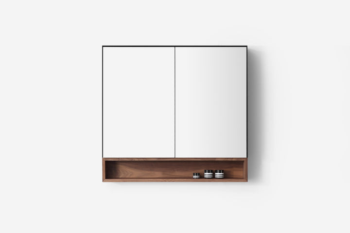 Bergen 36" Medicine Cabinet in Matte Black with Walnut Wood Shelf