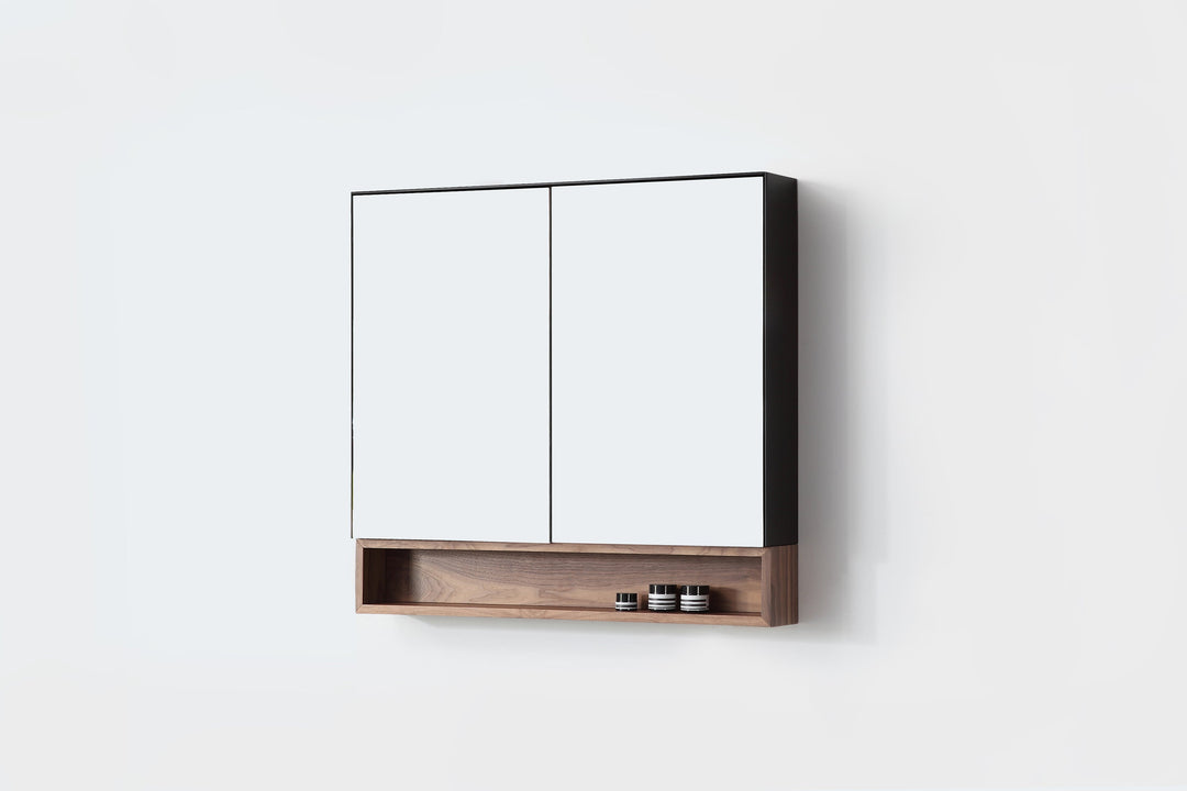 Bergen 36" Medicine Cabinet in Matte Black with Walnut Wood Shelf