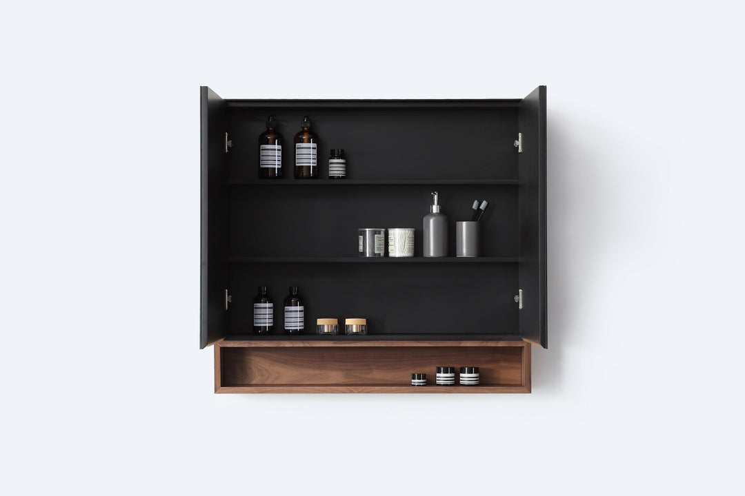 Bergen 36" Medicine Cabinet in Matte Black with Walnut Wood Shelf