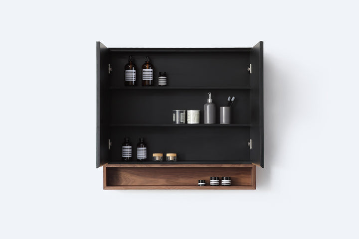 Bergen 36" Medicine Cabinet in Matte Black with Walnut Wood Shelf
