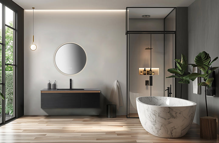 Shell 36" LED Bathroom Mirror in Dark Gold, Anti-Fog