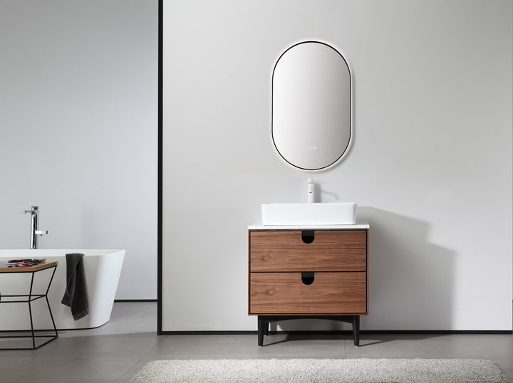 Shell 24" LED Bathroom Mirror in Matte Black, Anti-Fog