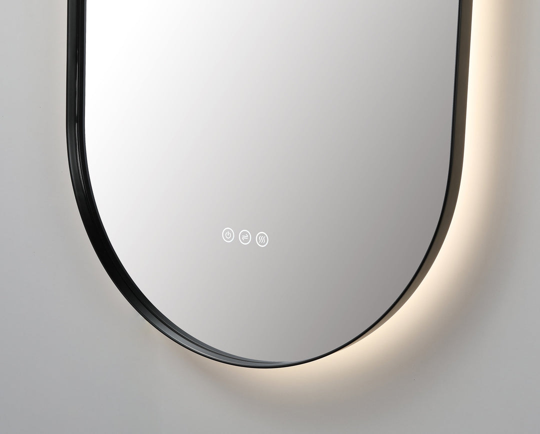 Shell 24" LED Bathroom Mirror in Matte Black, Anti-Fog