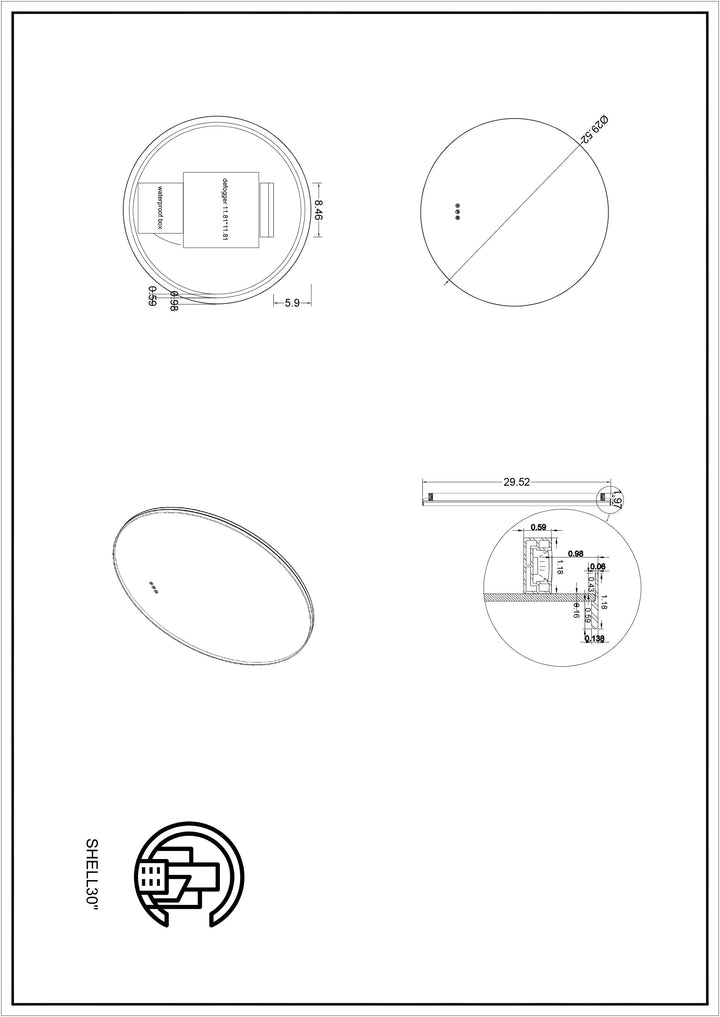 Shell 30" LED Bathroom Mirror in Matte White, Anti-Fog