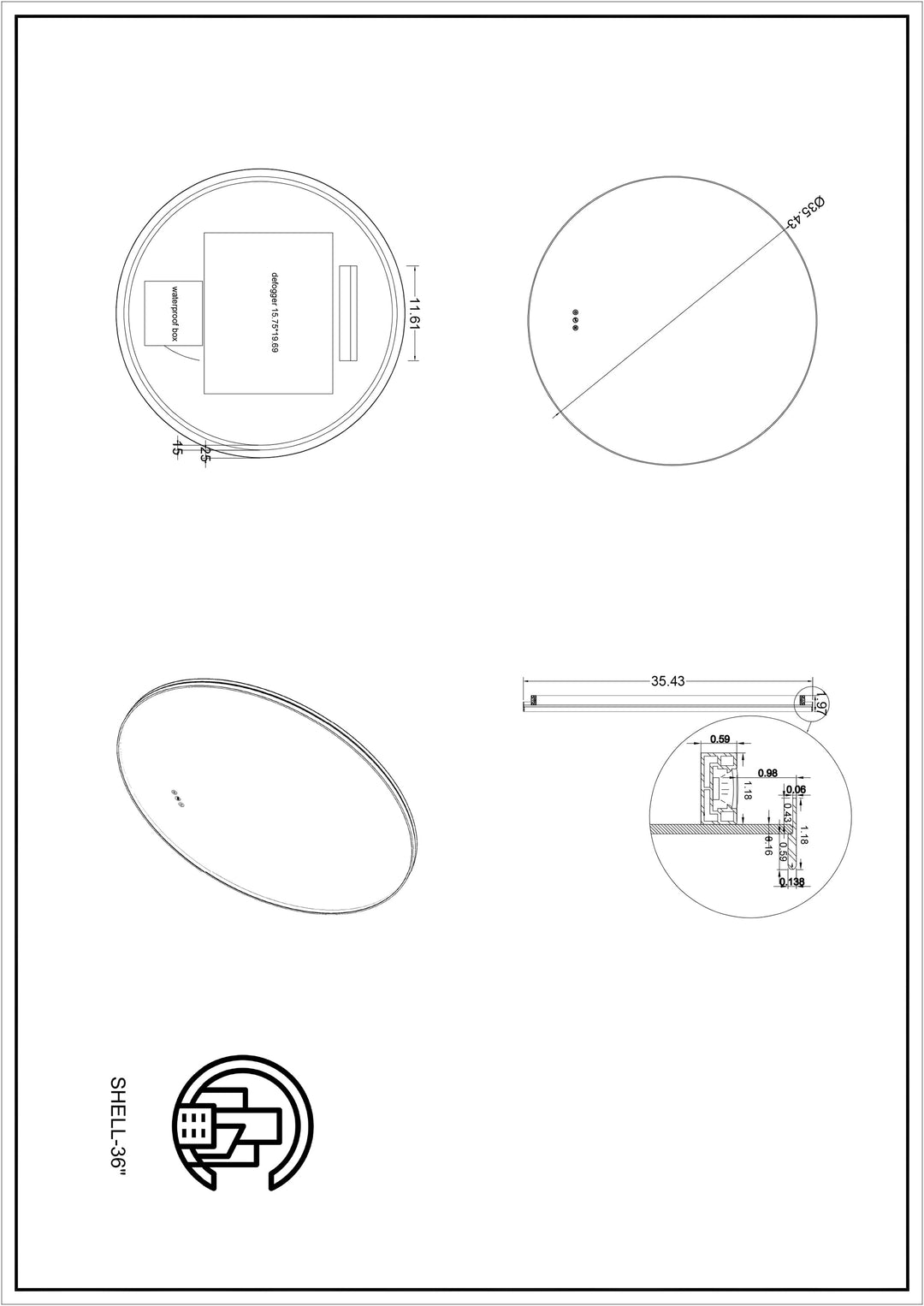 Shell 36" LED Bathroom Mirror in Matte White, Anti-Fog