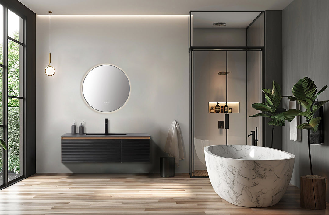 Shell 36" LED Bathroom Mirror in Matte White, Anti-Fog