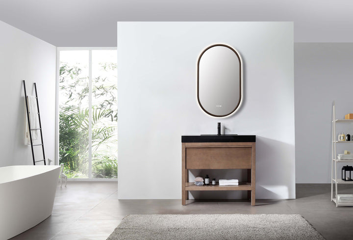 Zen 24" LED Bathroom Mirror in Chestnut Oak, Anti-Fog