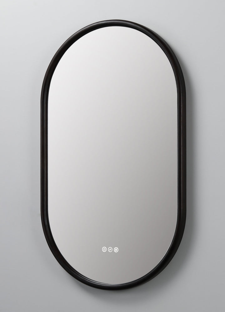 Zen 24" LED Bathroom Mirror in Dark Walnut, Anti-Fog
