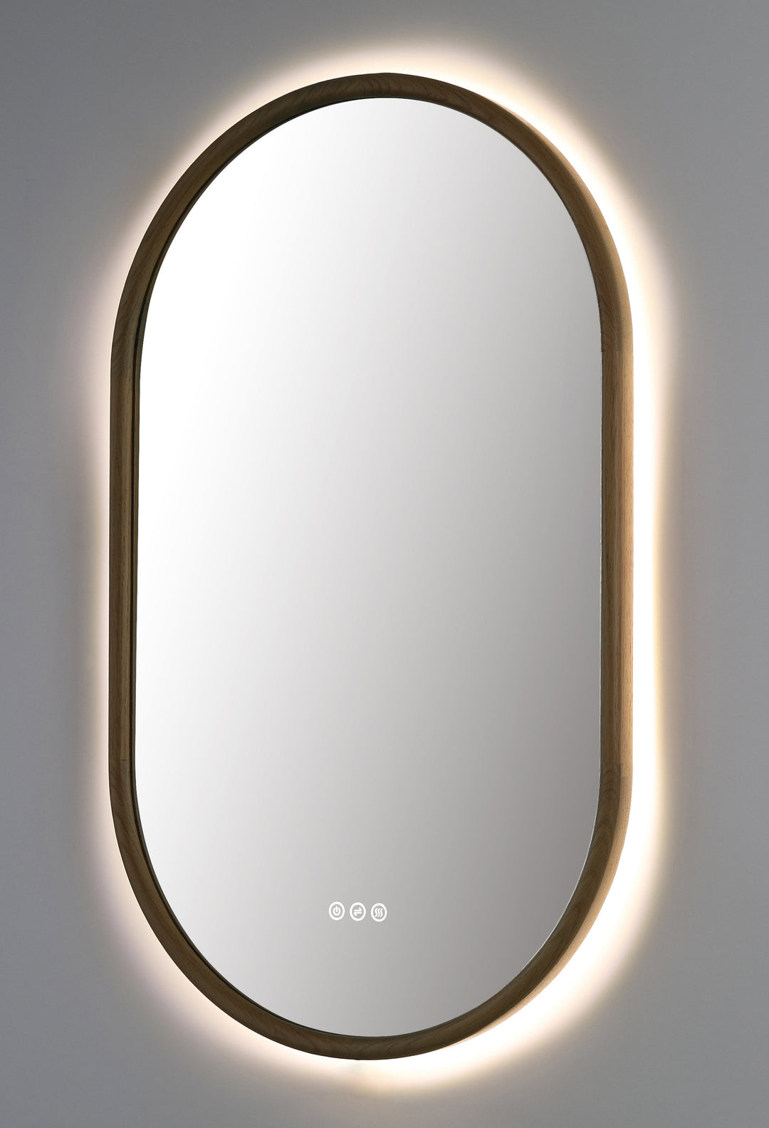 Zen 24" LED Bathroom Mirror in Pecan Oak, Anti-Fog