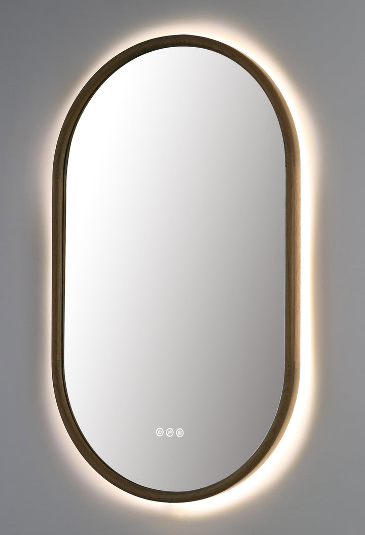 Zen 24" LED Bathroom Mirror in Pecan Oak, Anti-Fog