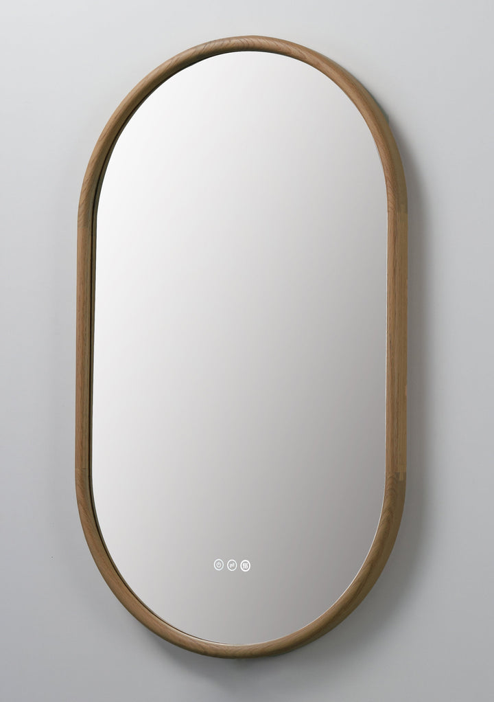 Zen 24" LED Bathroom Mirror in Pecan Oak, Anti-Fog