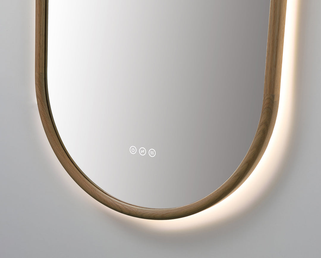Zen 24" LED Bathroom Mirror in Pecan Oak, Anti-Fog