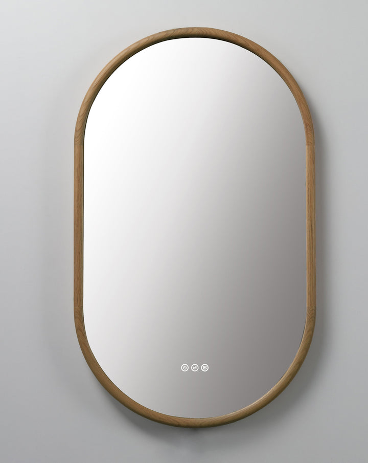 Zen 24" LED Bathroom Mirror in Pecan Oak, Anti-Fog