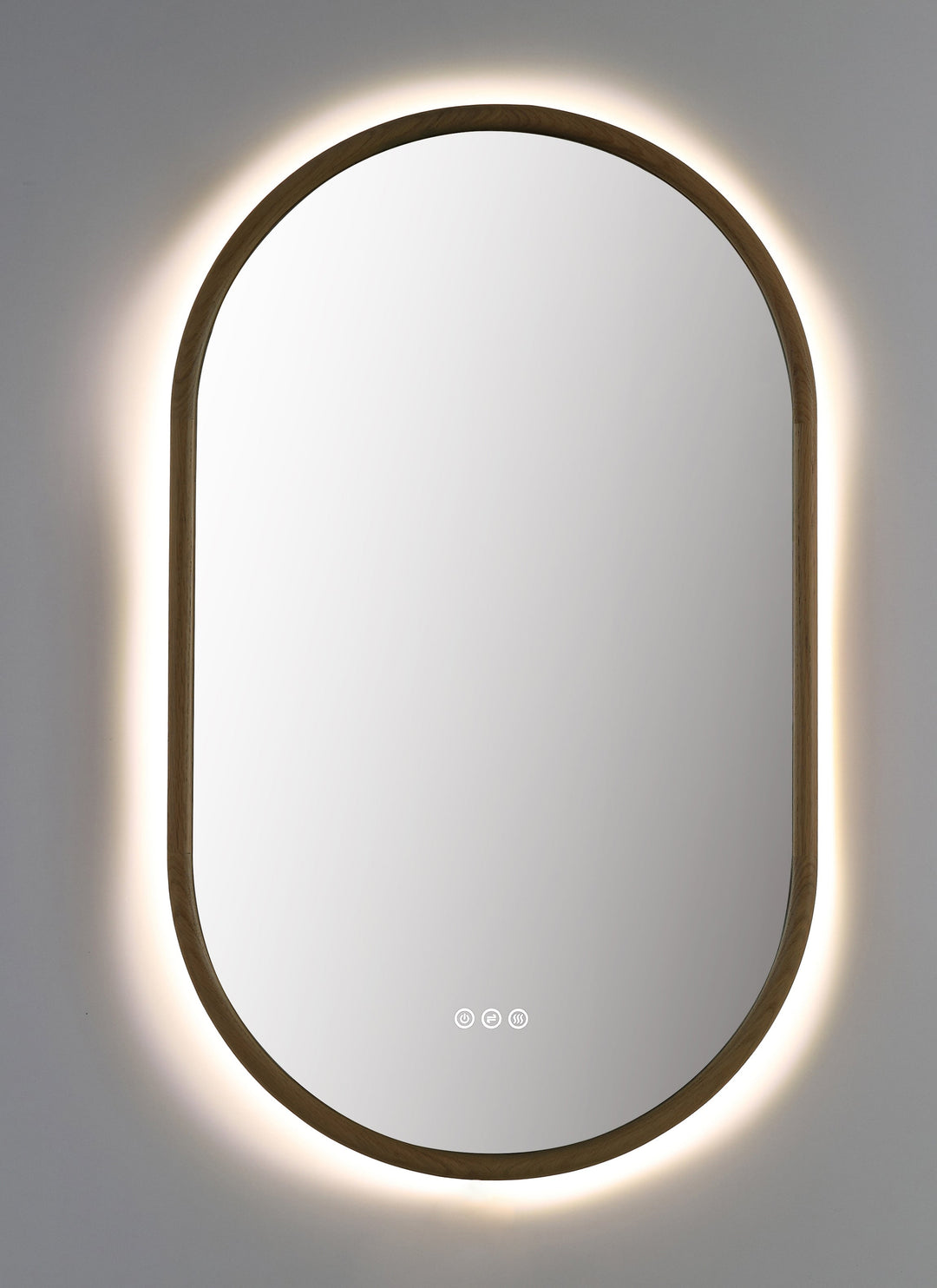 Zen 24" LED Bathroom Mirror in Pecan Oak, Anti-Fog
