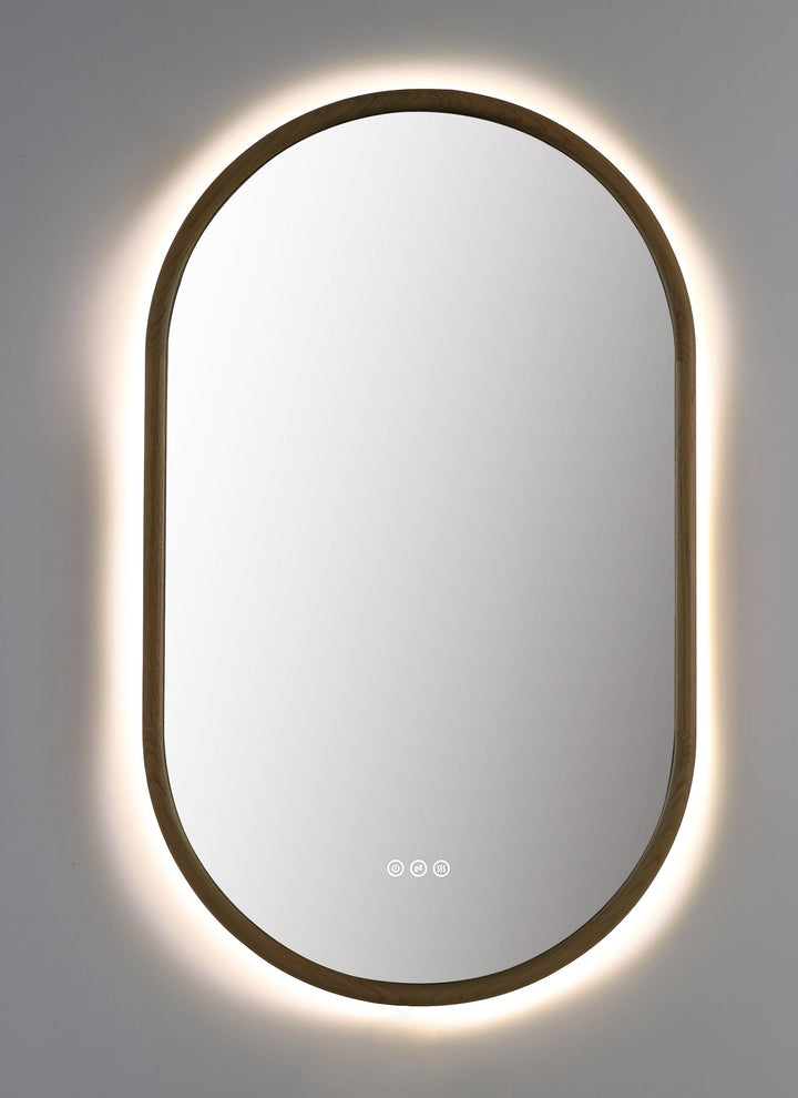 Zen 24" LED Bathroom Mirror in Pecan Oak, Anti-Fog