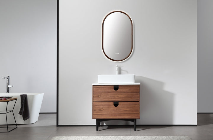 Zen 24" LED Bathroom Mirror in Walnut, Anti-Fog