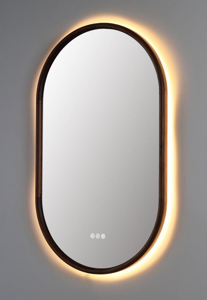 Zen 24" LED Bathroom Mirror in Walnut, Anti-Fog