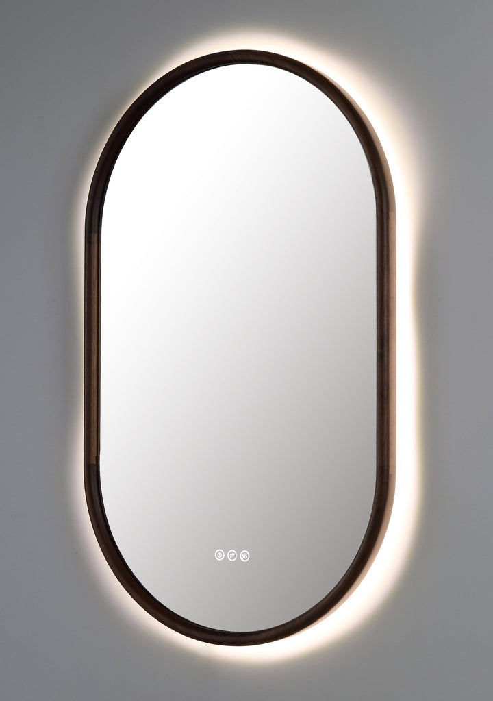 Zen 24" LED Bathroom Mirror in Walnut, Anti-Fog