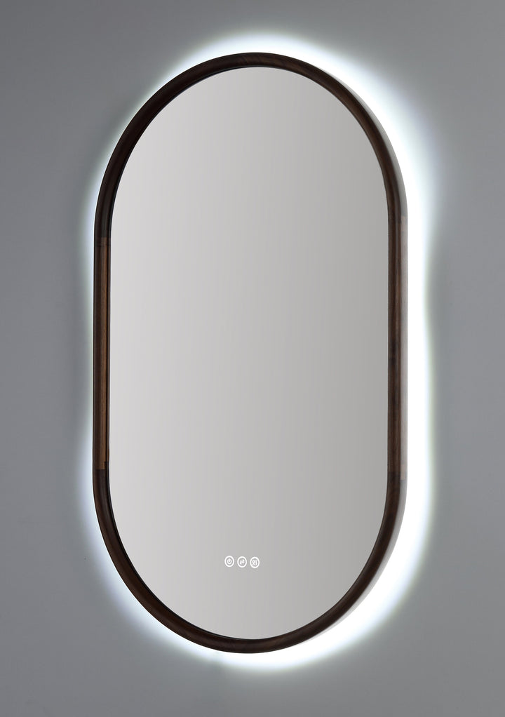 Zen 24" LED Bathroom Mirror in Walnut, Anti-Fog