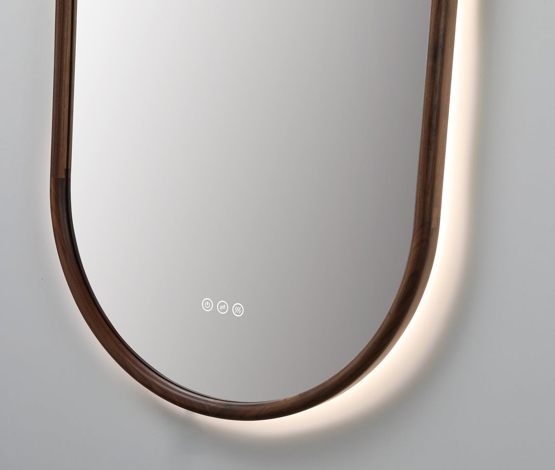 Zen 24" LED Bathroom Mirror in Walnut, Anti-Fog