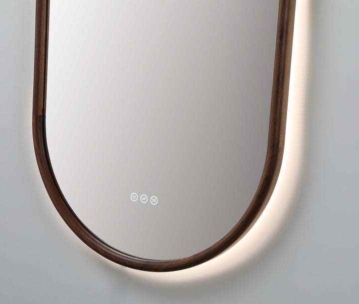 Zen 24" LED Bathroom Mirror in Walnut, Anti-Fog