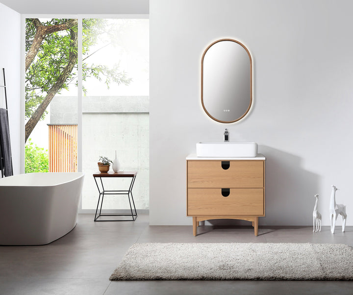 Zen 24" LED Bathroom Mirror in Whitewash Oak, Anti-Fog