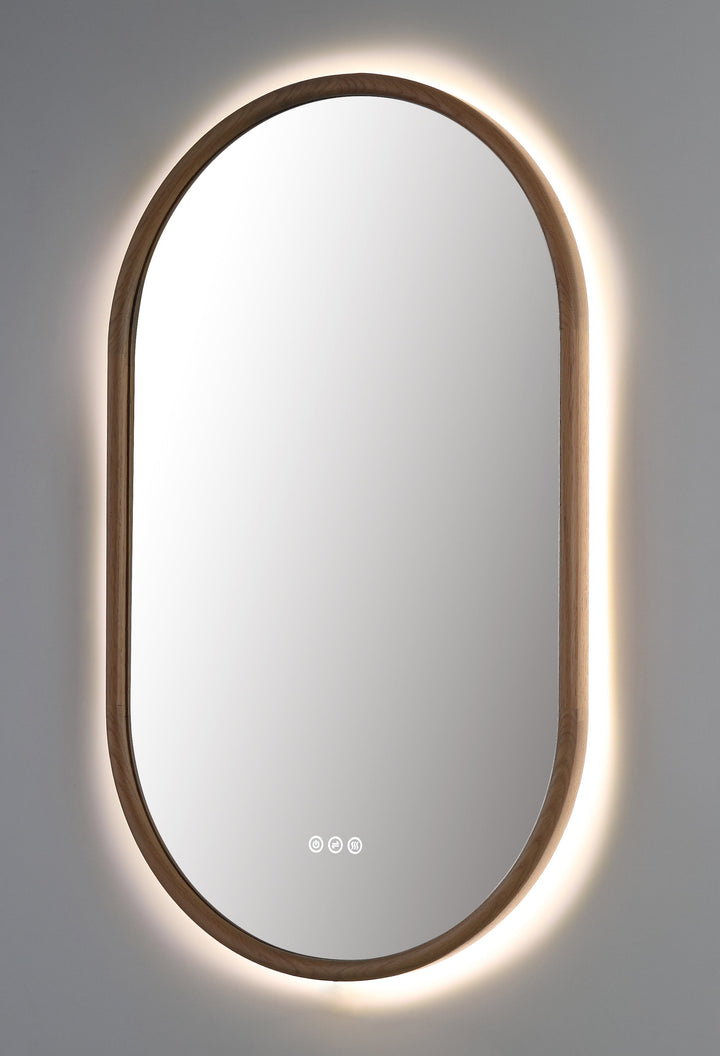 Zen 24" LED Bathroom Mirror in Whitewash Oak, Anti-Fog