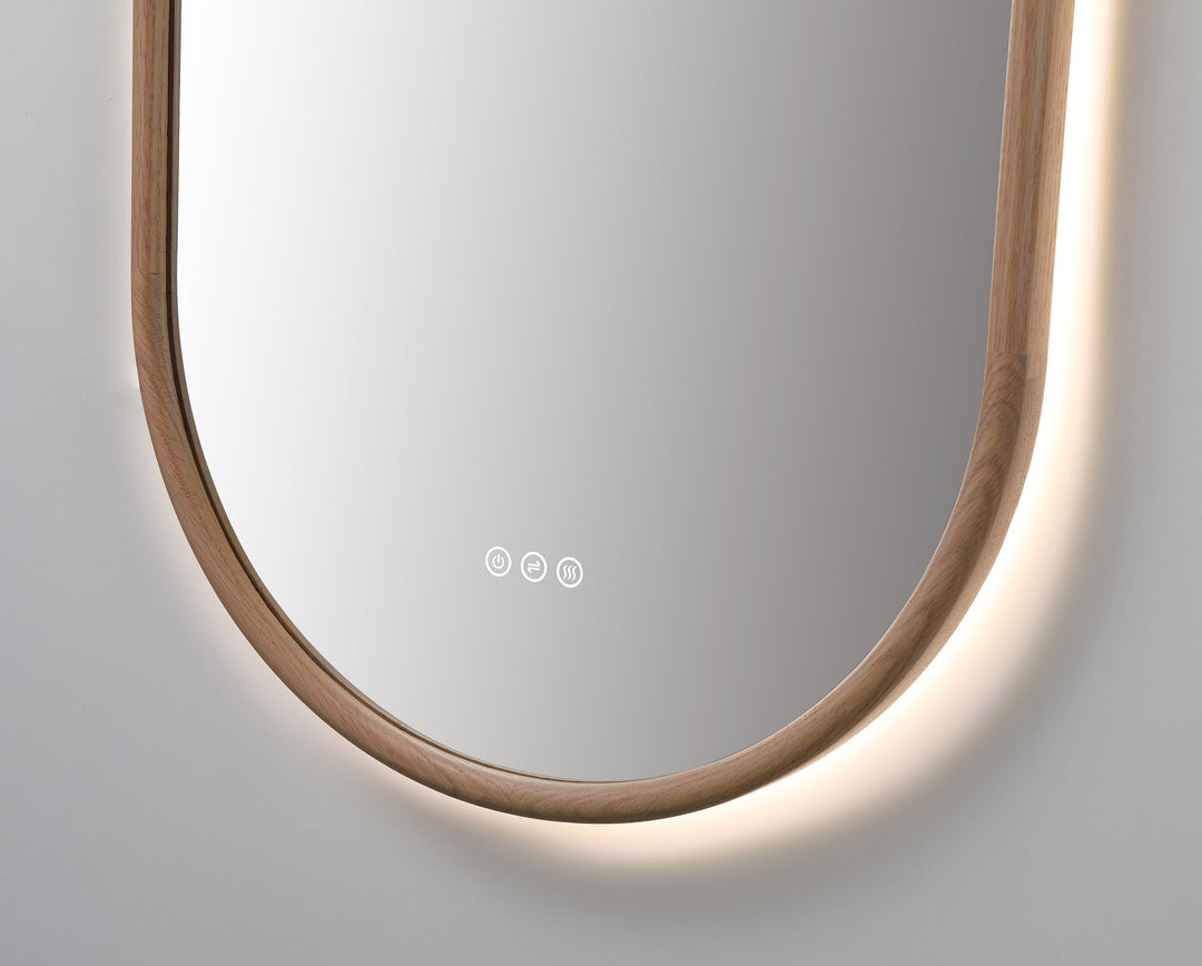 Zen 24" LED Bathroom Mirror in Whitewash Oak, Anti-Fog