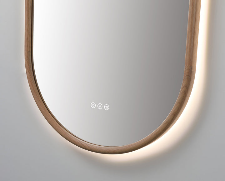 Zen 24" LED Bathroom Mirror in Whitewash Oak, Anti-Fog