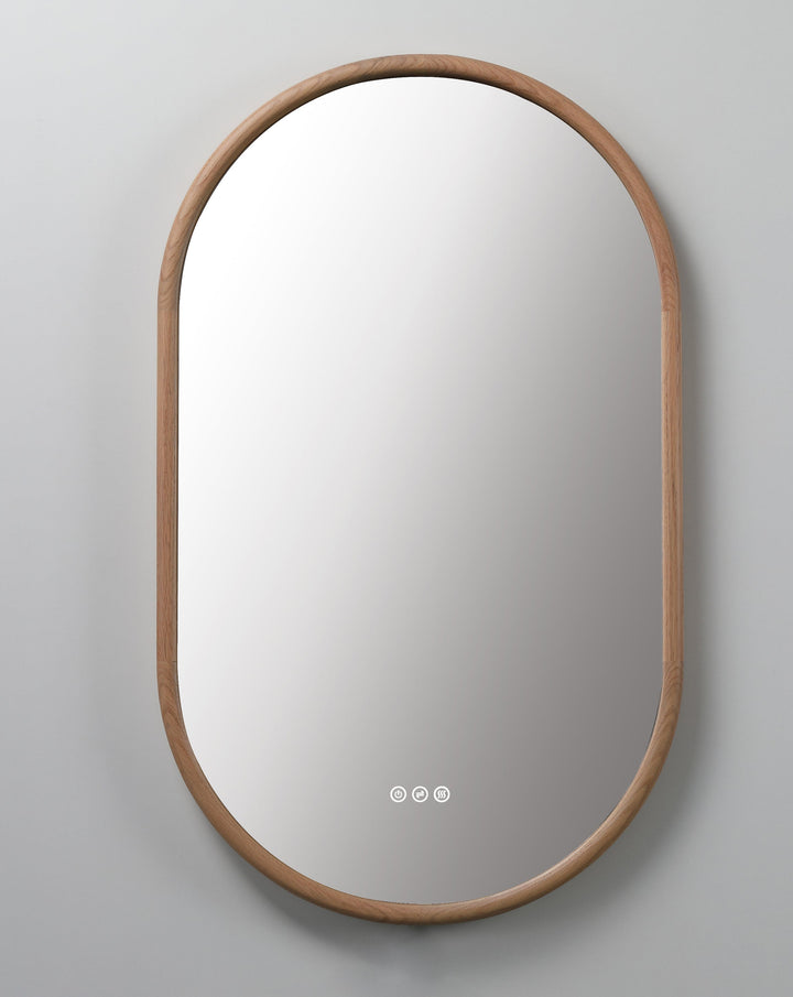 Zen 24" LED Bathroom Mirror in Whitewash Oak, Anti-Fog