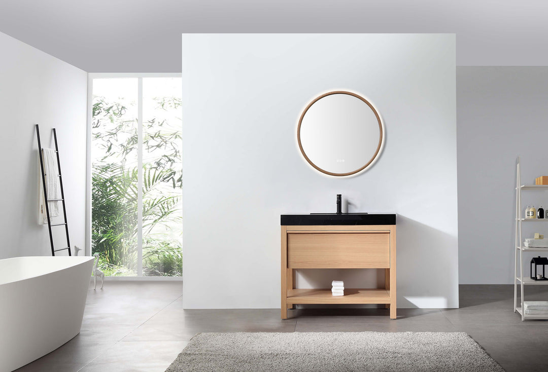Zen 30" LED Bathroom Mirror in Whitewash Oak, Anti-Fog