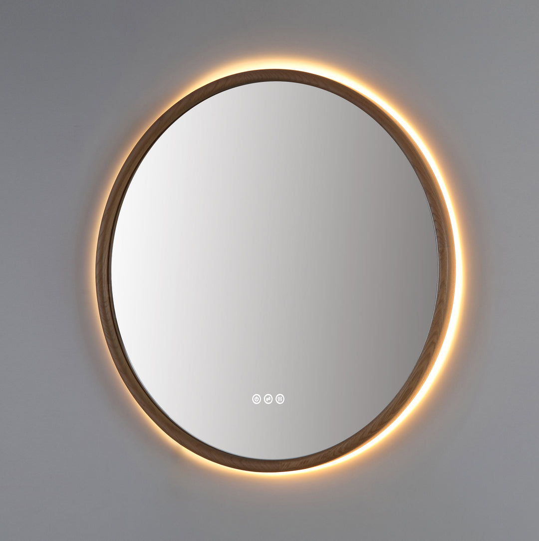 Zen 30" LED Bathroom Mirror in Whitewash Oak, Anti-Fog
