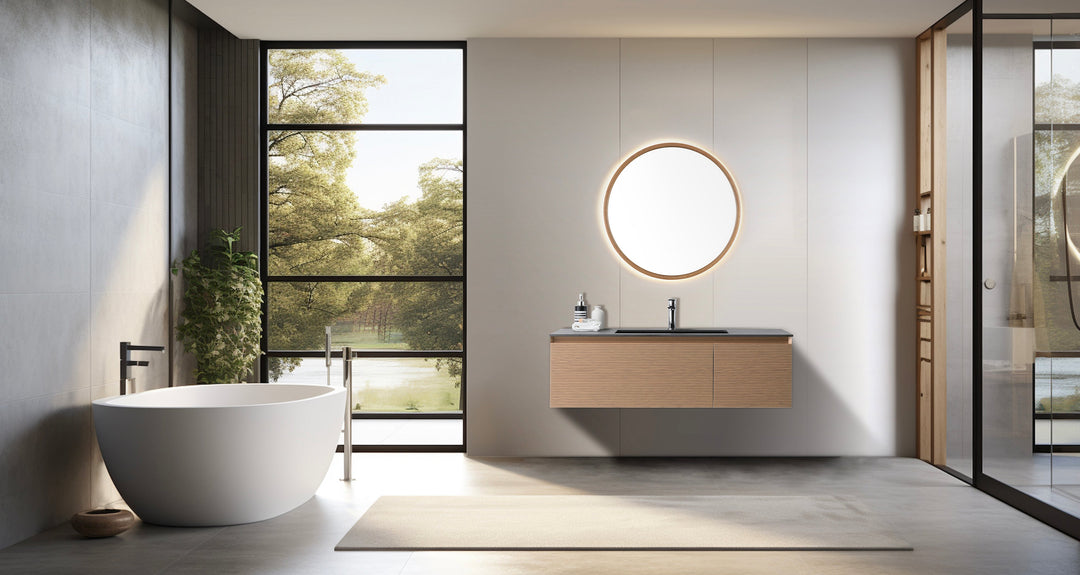 Zen 36" LED Bathroom Mirror in Whitewash Oak, Anti-Fog