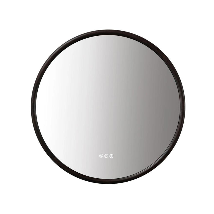 The Zen LED Mirrors feature a black frame and a round design with three touch buttons at the bottom center for easy control.