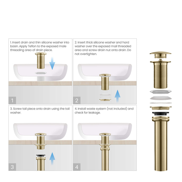 Bathroom Sink Pop-Up Drain Stopper, Full Cover Without Overflow