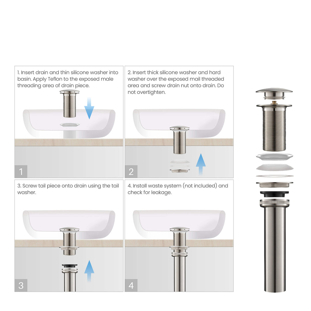 Bathroom Sink Pop-Up Drain Stopper, Full Cover Without Overflow