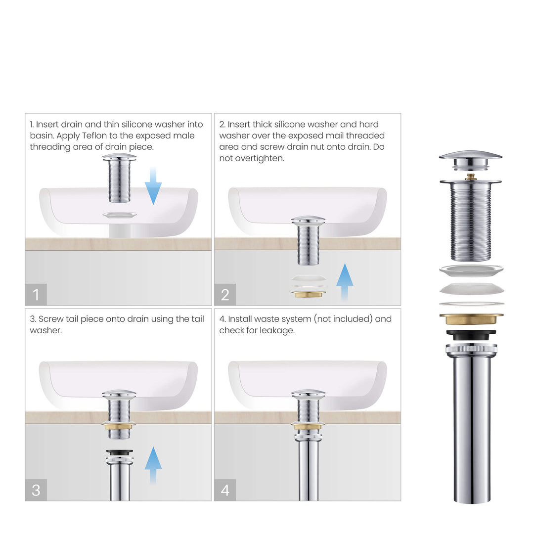 Bathroom Sink Pop-Up Drain Stopper, Full Cover Without Overflow