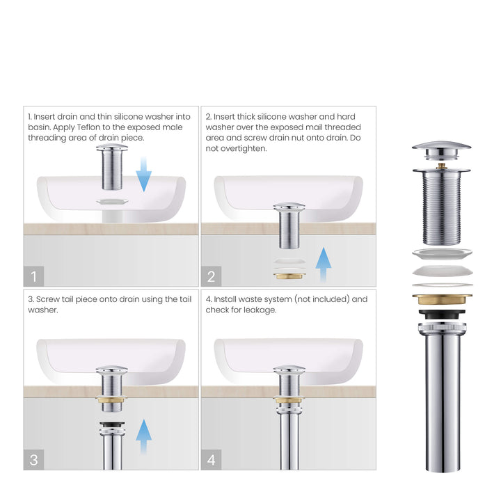 Bathroom Sink Pop-Up Drain Stopper, Full Cover Without Overflow