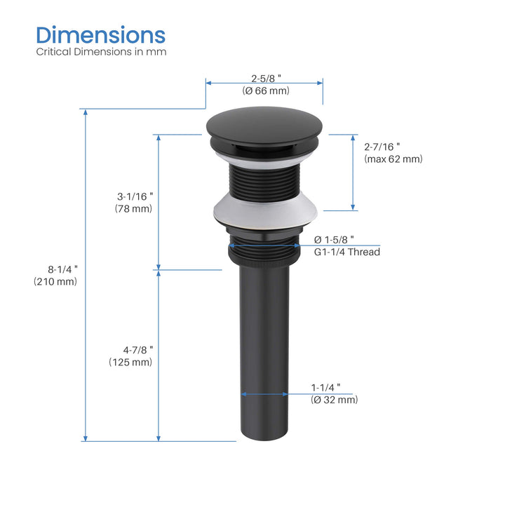 Bathroom Sink Pop-Up Drain Stopper, Full Cover Without Overflow