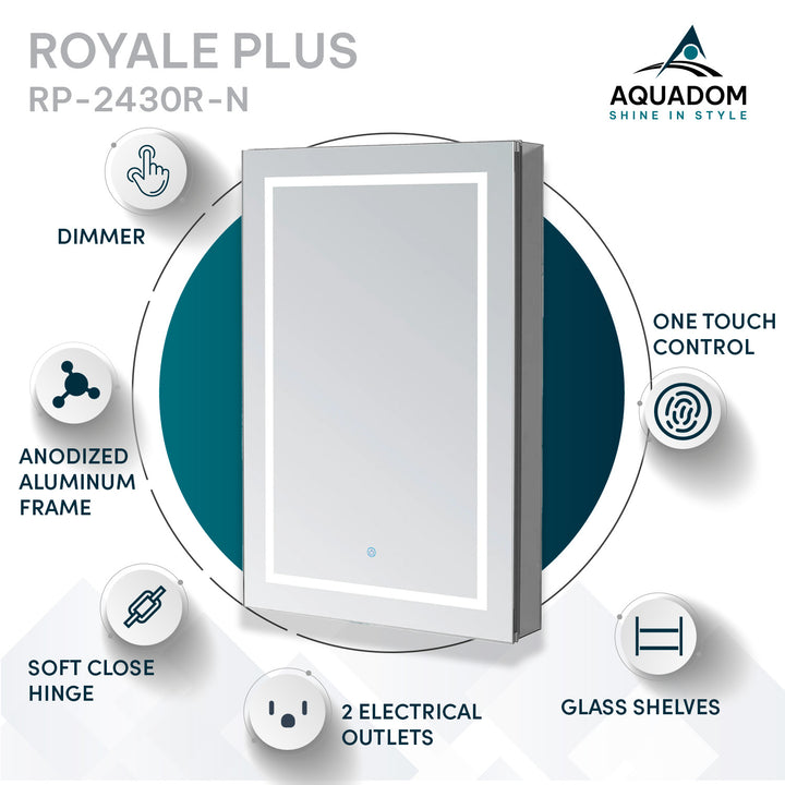 Royale Plus 24" x 30" Right Hinge LED Medicine Cabinet