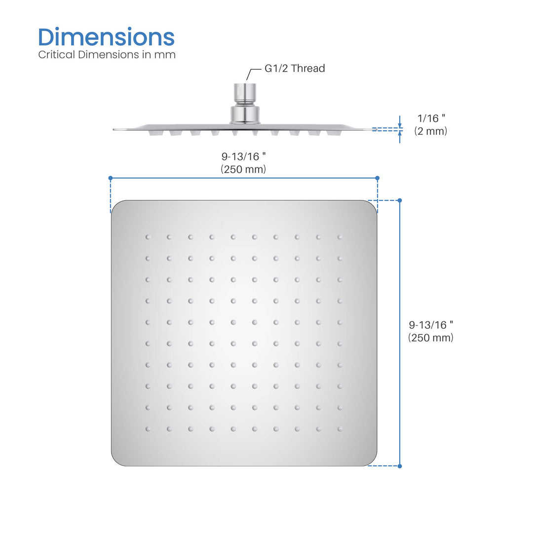 Quadra 10" Ultra-Thin Metal Rain Shower Head