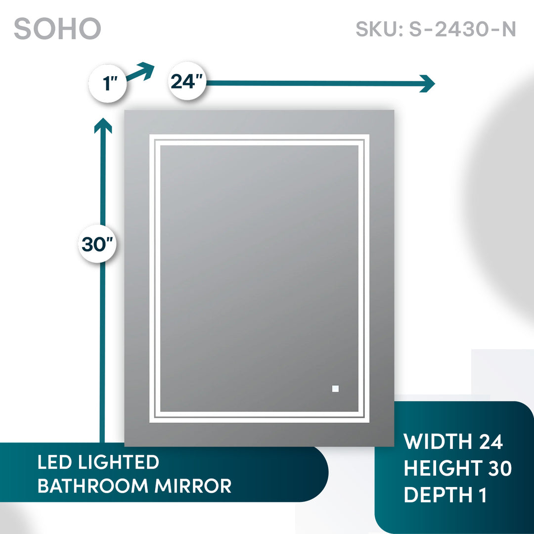 Soho 24" x 30" LED Bathroom Mirror, Anti-Fog