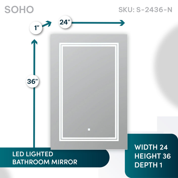 Soho 24" x 36" LED Bathroom Mirror, Anti-Fog