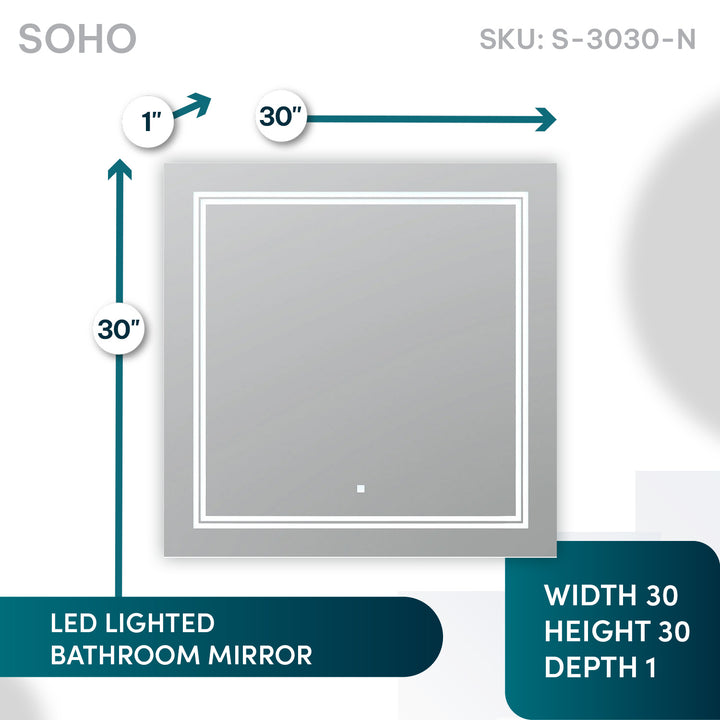 Soho 30" x 30" LED Bathroom Mirror, Anti-Fog