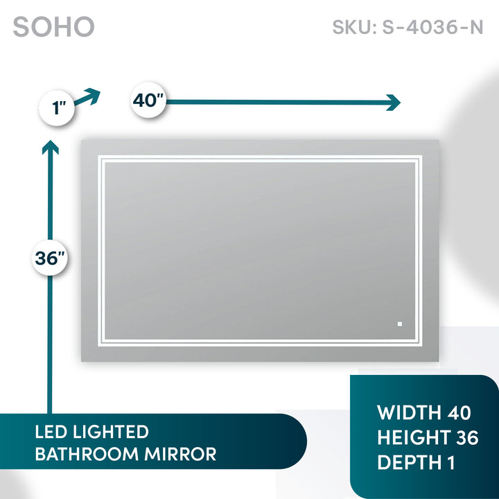 Soho 40" x 36" LED Bathroom Mirror, Anti-Fog